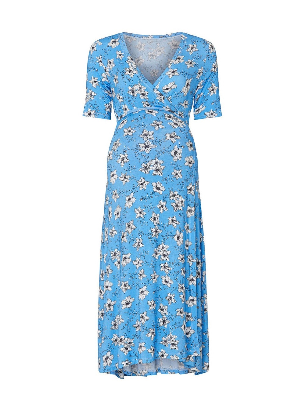 Nom Maternity Sky Blue Floral Wrap-Style Midi Dress